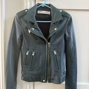 IRO Dark Green Leather Moto Jacket